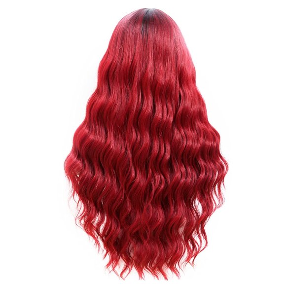 ANDRIA Women's 26" Wavy Wig w/Bangs Synthetic Heat Resist Ombre Burgundy Red NWT - Picture 3 of 5